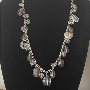 American Eagle Outfitters Silver and Purple Charm Necklace. Hearts, lock